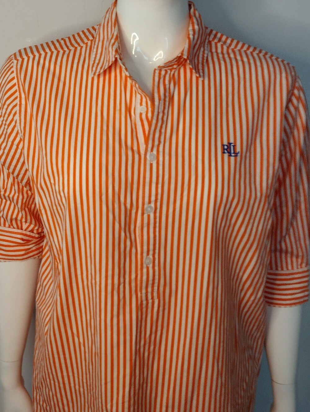 Lauren Ralph Lauren Striped Shirt Dress Size Large Orange Black Label Preppy - Picture 5 of 7